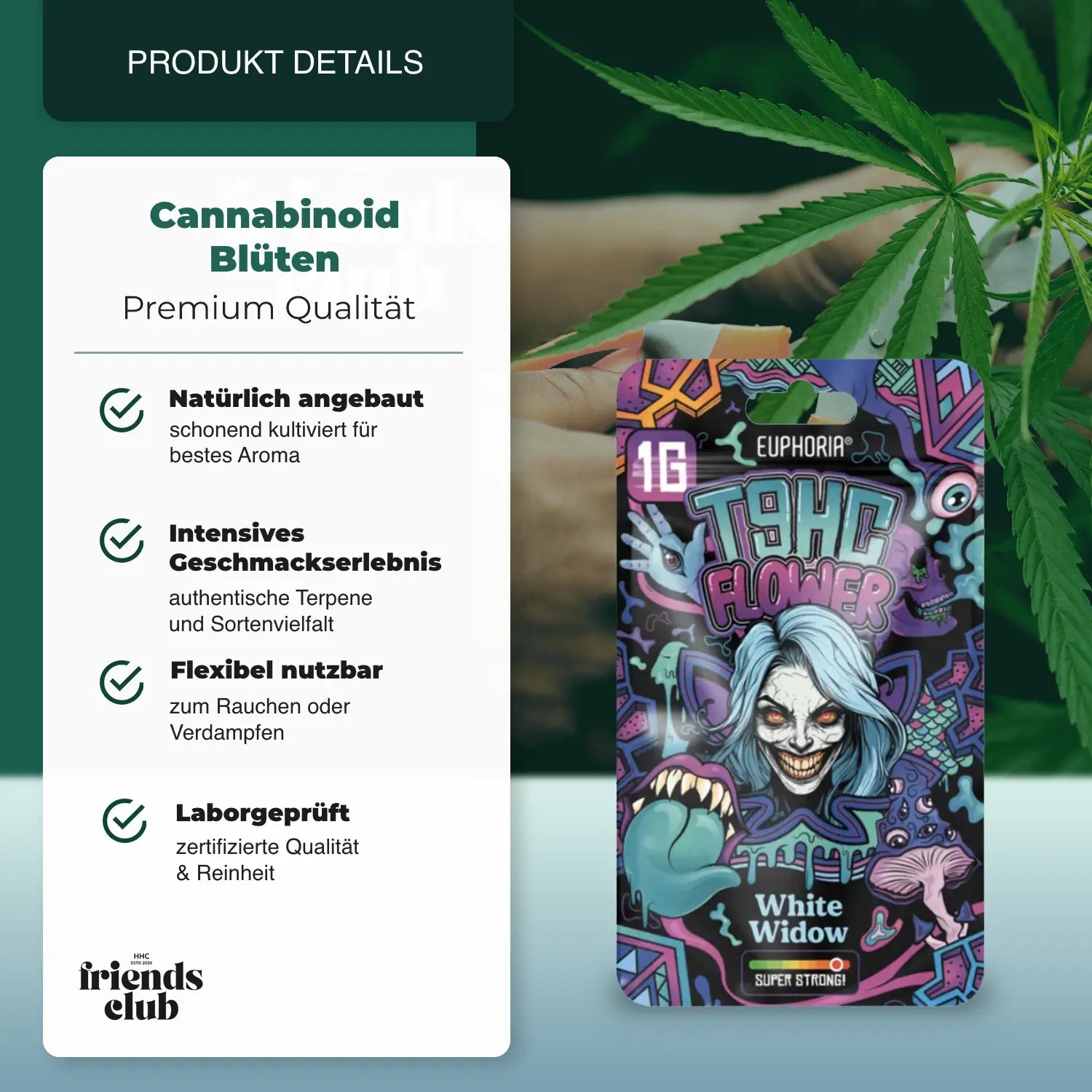 T9HC-Blüten – White Widow (1 g) - hhcfriends